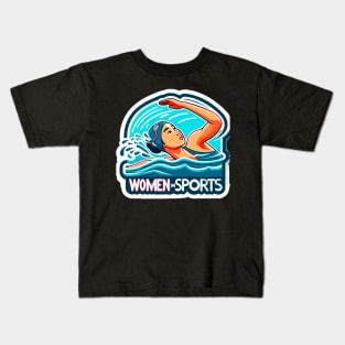 Aquatic Strength: Women in Sports Swimming Kids T-Shirt